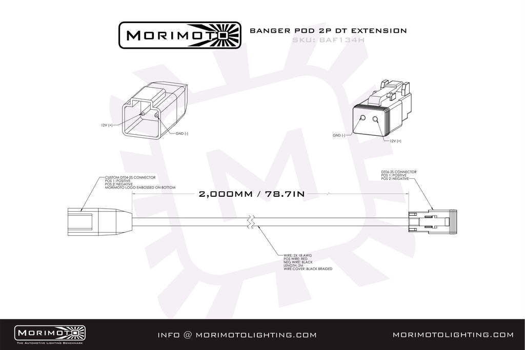 Morimoto 2P DT Extension Harness: (1/2/4Banger / 2m / Each)