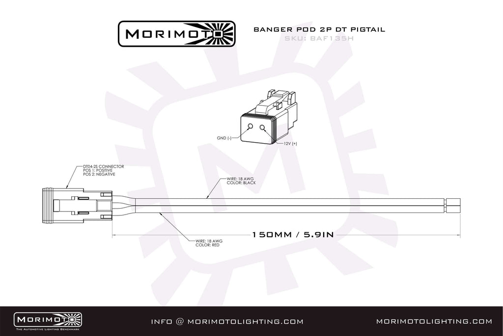 Morimoto 2P DT Pigtail Harness: (1/2/4Banger / 6in / Each)