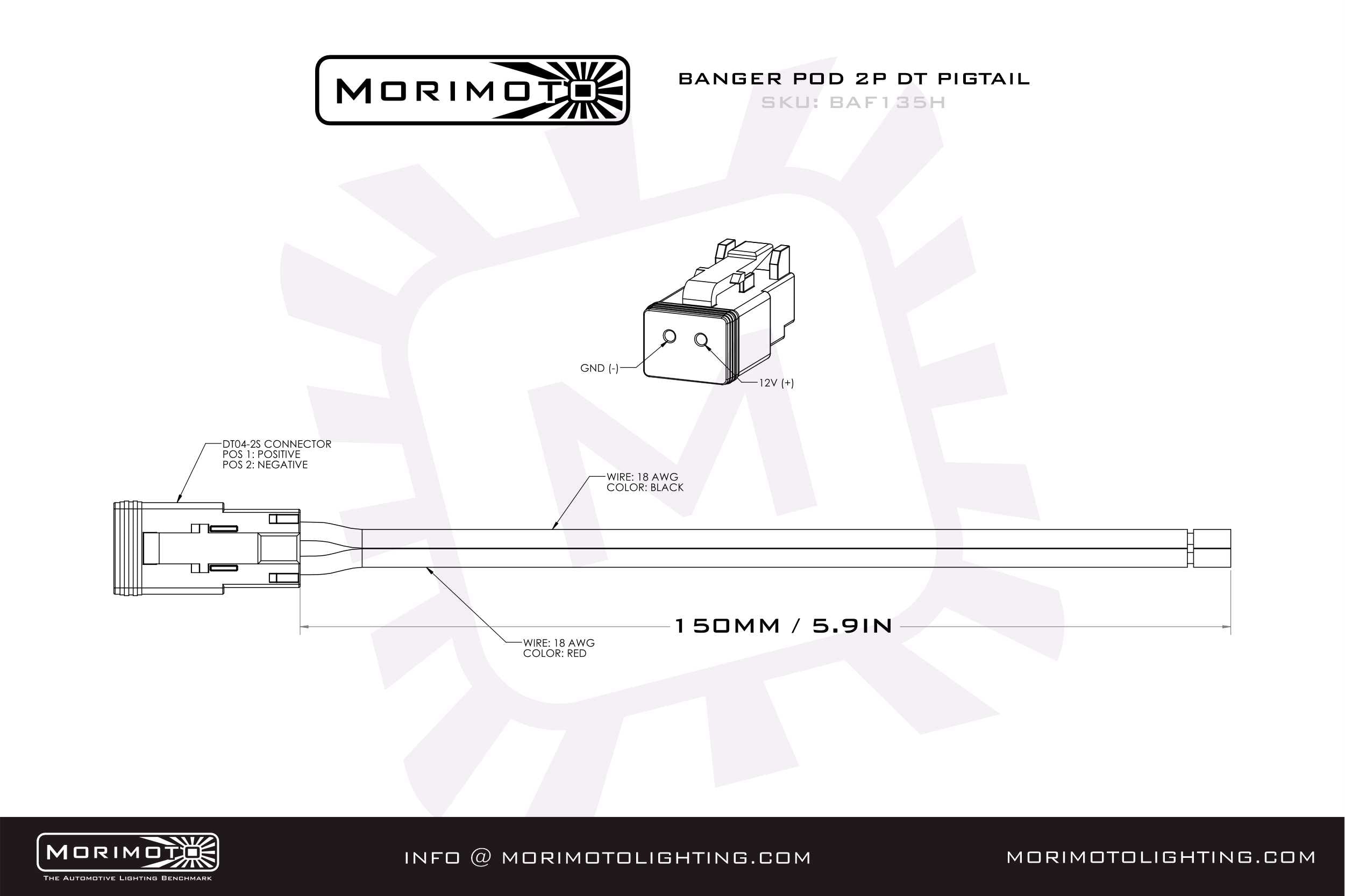 Morimoto 2P DT Pigtail Harness: (1/2/4Banger / 6in / Each)