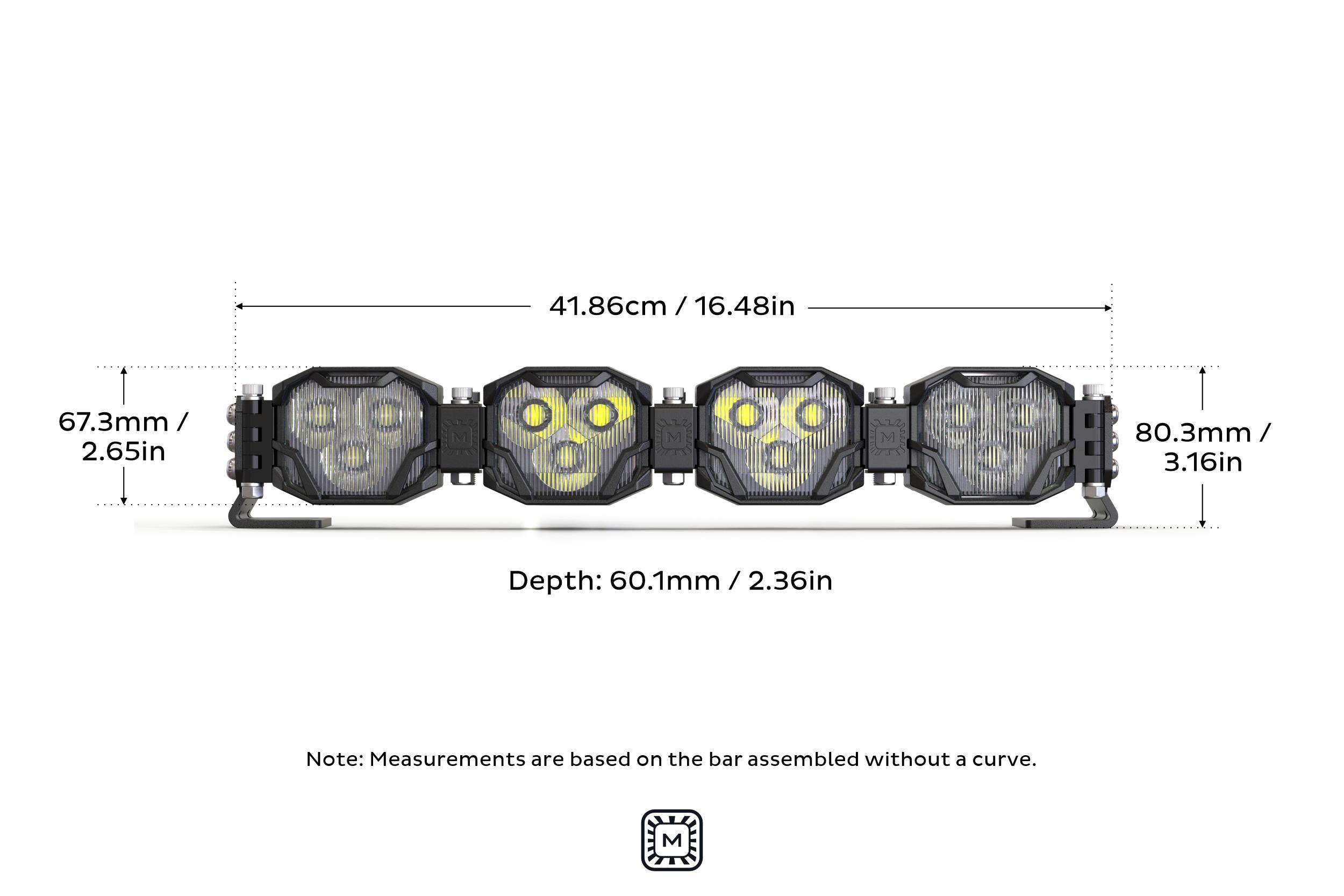 Double-Row BangerBar: (4 Pod / 16.5") (HXB Power - Yellow)