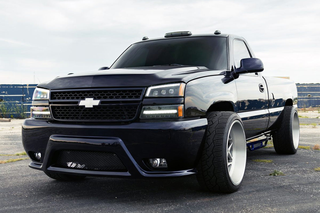 AlphaRex (NOVA-Series) (03-06) Chevrolet Silverado Projector Headlights with LED Bumper Lights - Alpha-Black