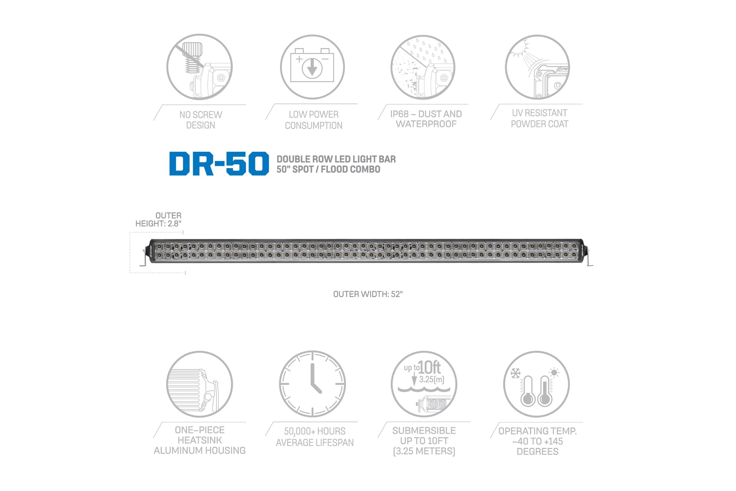 Pro Comp Motorsports Series Double Row Light Bar: 50" / White / Combo Beam