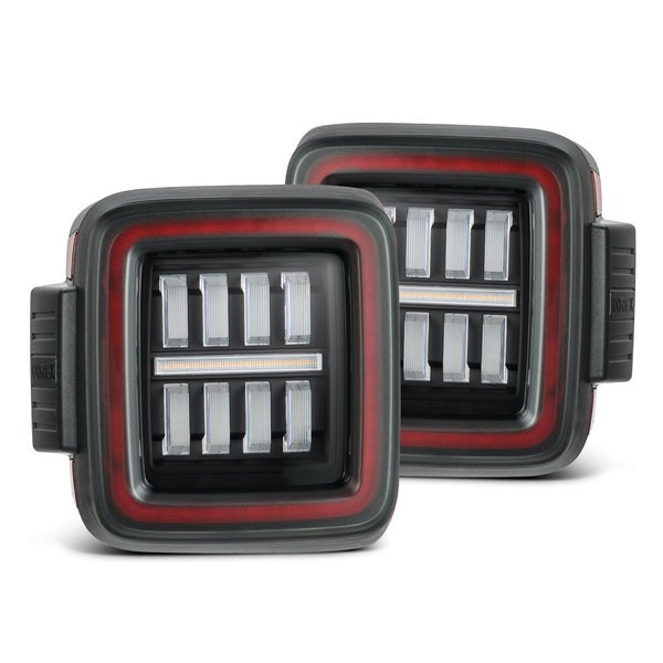 AlphaRex (NOVA-Series) 2018-2023 Jeep Wrangler JL Prismatic LED Tail Lights - Black Red