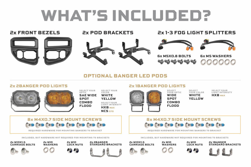 20-22 Super Duty OE LED Fog Light Kit w/ White 1Banger HXB and Yellow 2Banger HXB