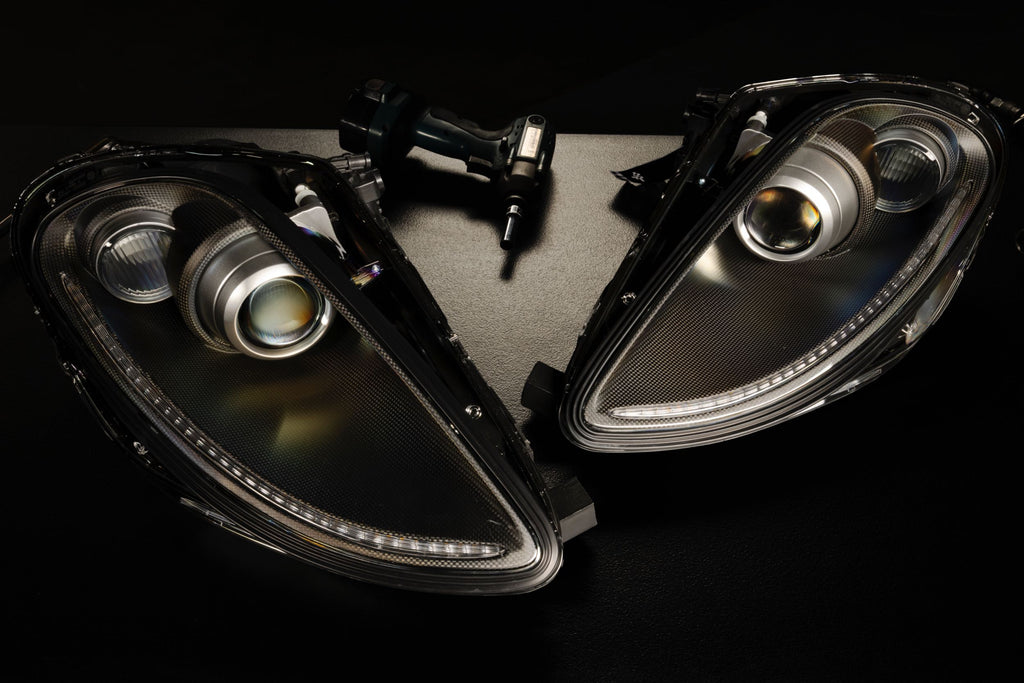 Founders Headlights: Ferrari 430 (RHD/Carbon Fiber/Smoked)