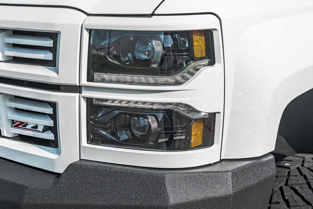 14-15 Silverado 1500 Heads Unfinished Bezel and Smoked Tails