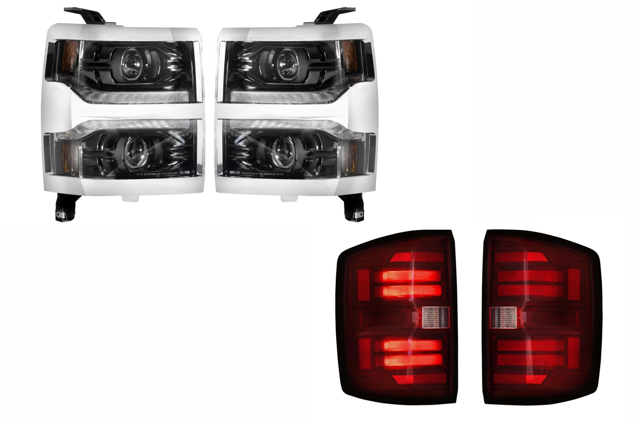 14-15 Silverado 1500 Heads Chrome Bezel and Red Tails OE LED Tails