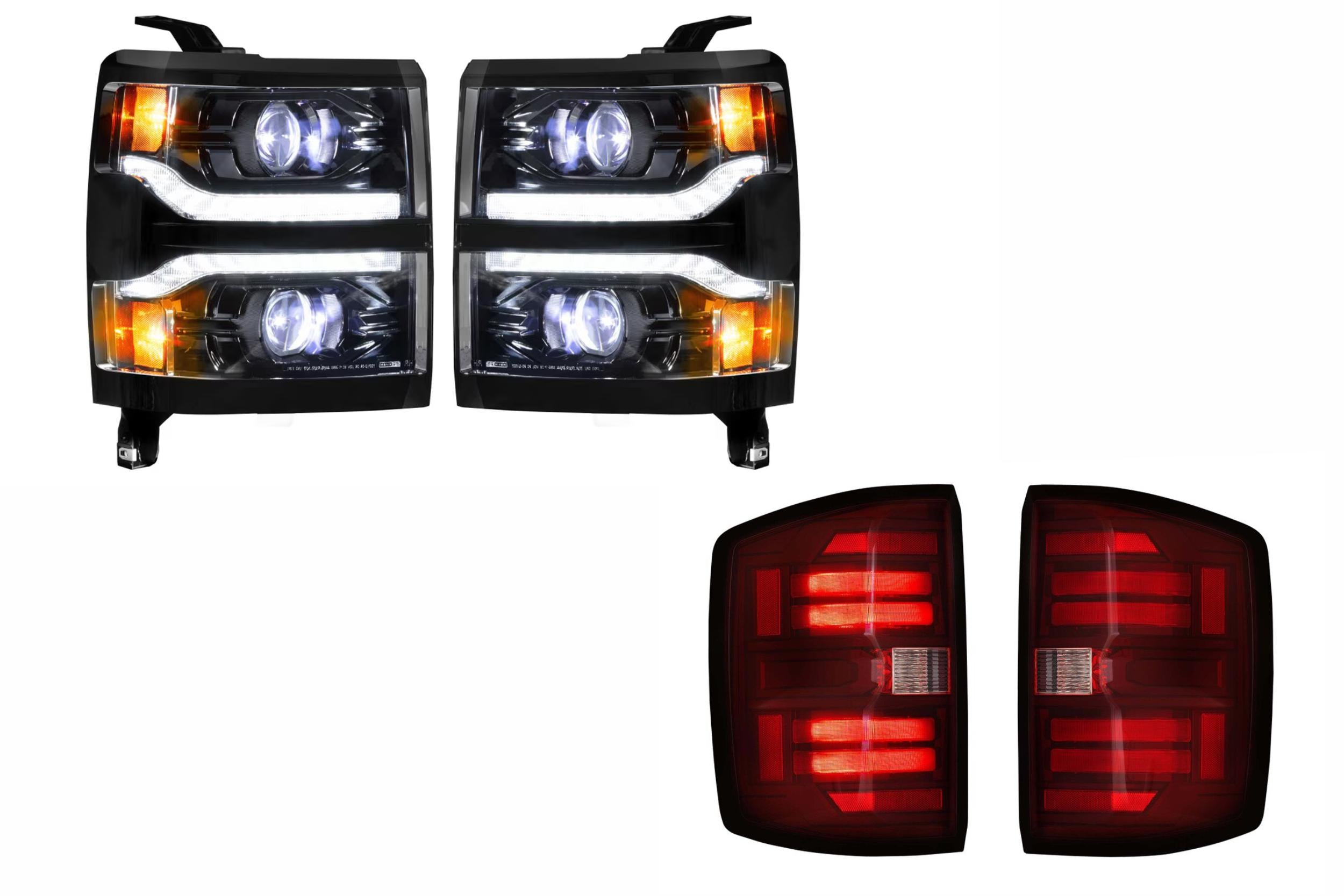 14-15 Silverado 1500 Heads Unfinished Bezel and Red Tails OE LED Tails