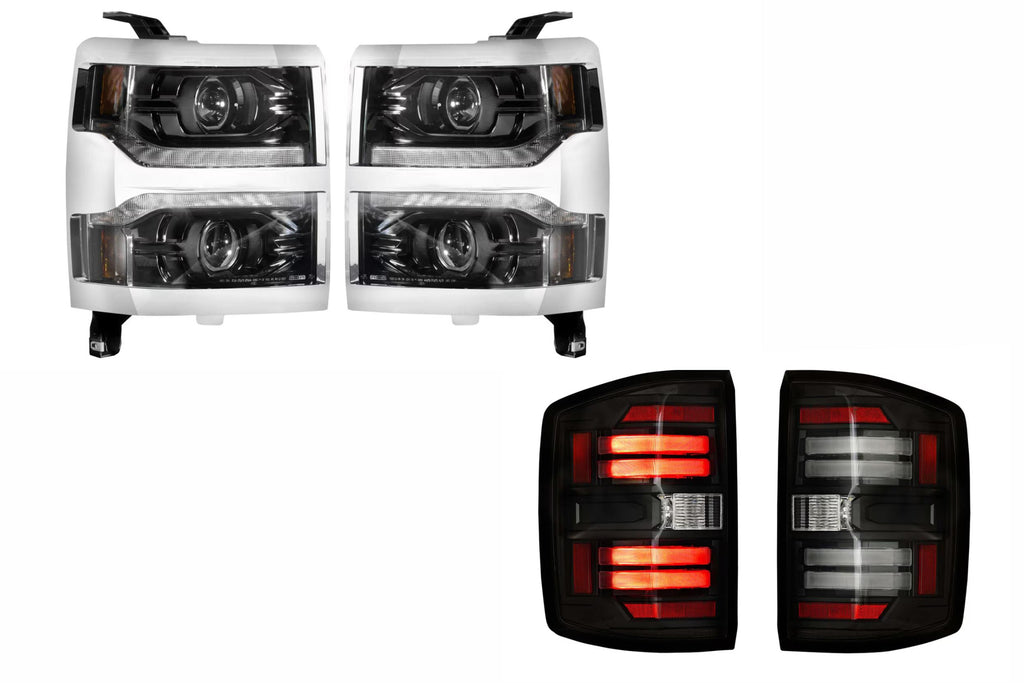 14-15 Silverado 1500 Heads Chrome Bezel and Smoked Tails OE LED Tails