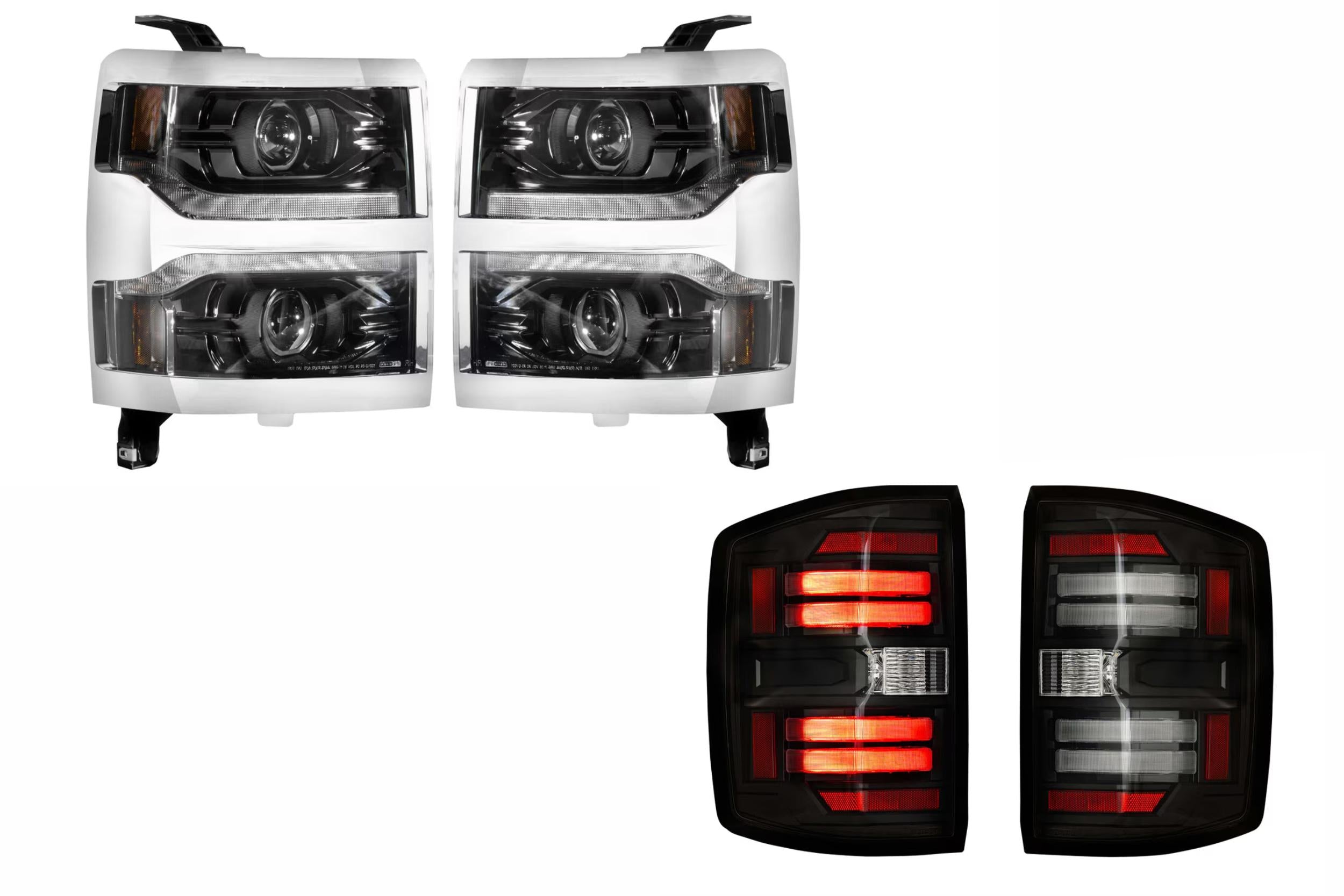 14-15 Silverado 1500 Heads Chrome Bezel and Smoked Tails OE LED Tails