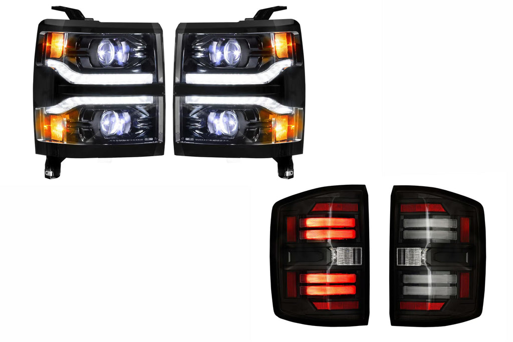 14-15 Silverado 1500 Heads Unfinished Bezel and Smoked Tails OE LED Tails