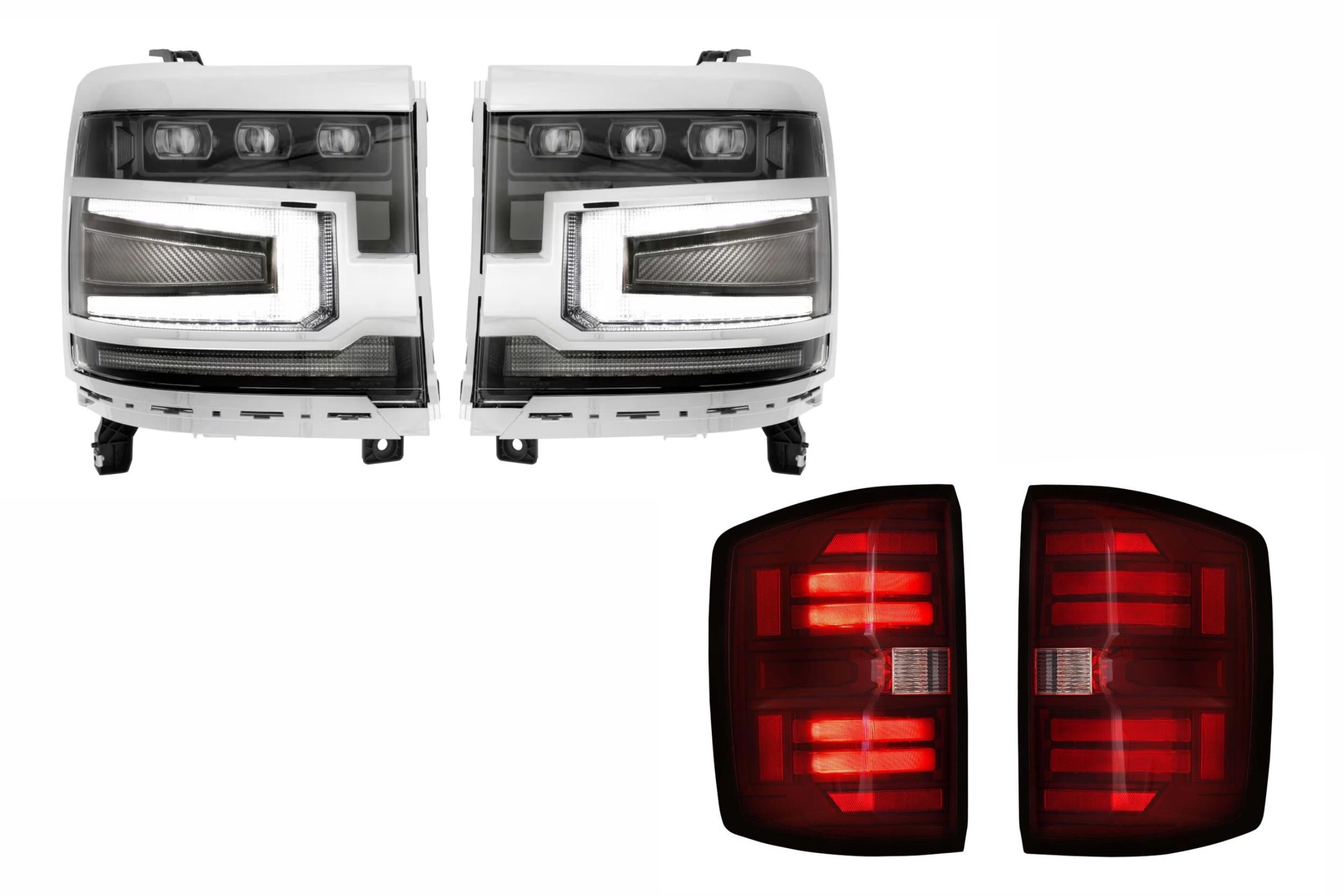 16-18 Silverado 1500 Heads Chrome Bezel and Red Tails