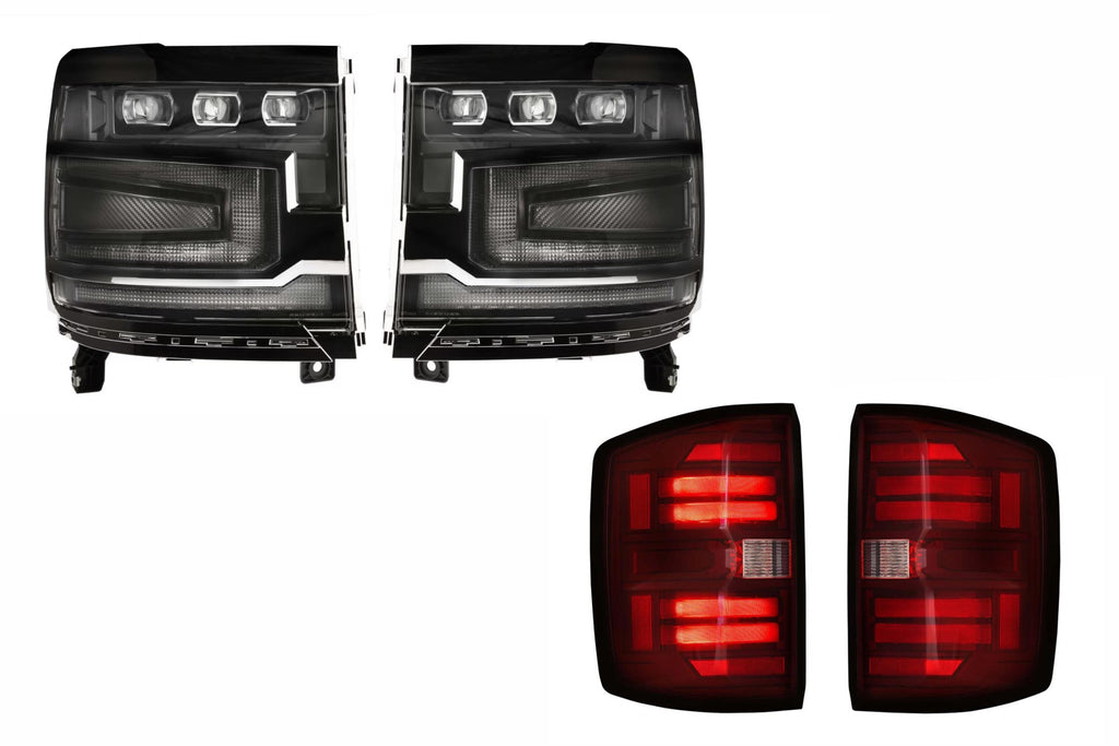 16-18 Silverado 1500 Heads Unfinished Bezel and Red Tails OE LED Tails