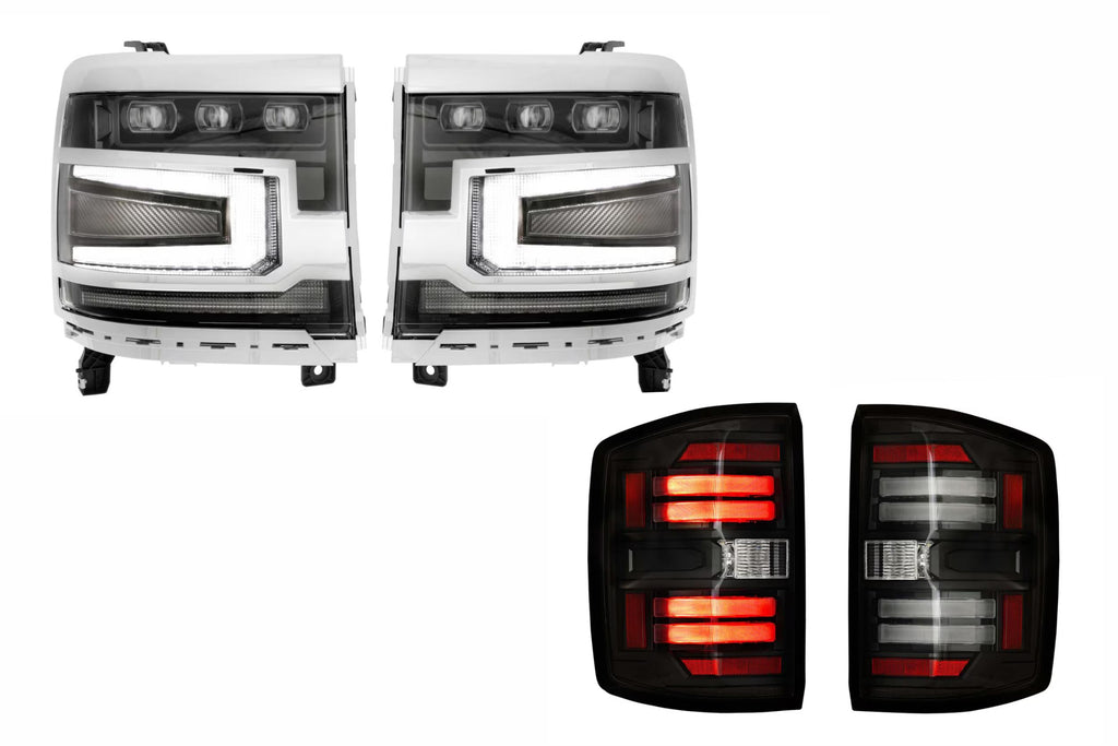 16-18 Silverado 1500 Heads Chrome Bezel and Smoked Tails OE LED Tails