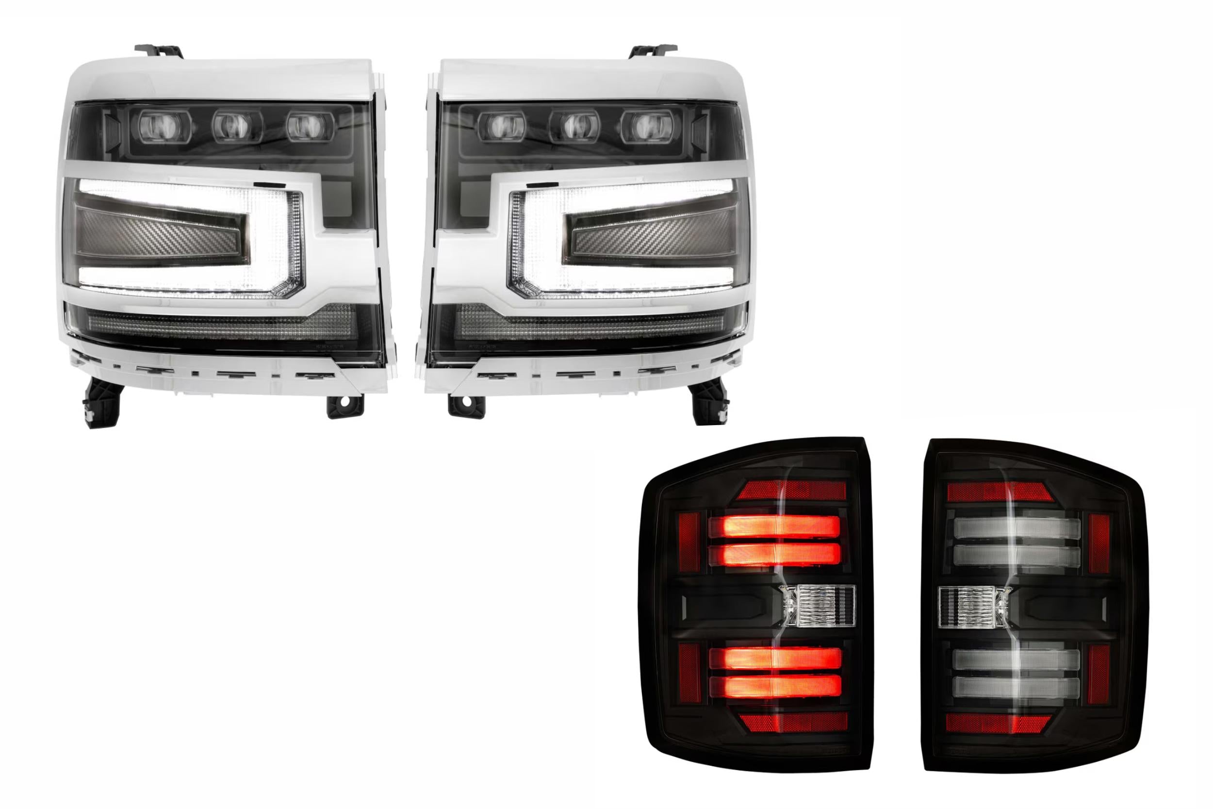 16-18 Silverado 1500 Heads Chrome Bezel and Smoked Tails OE LED Tails