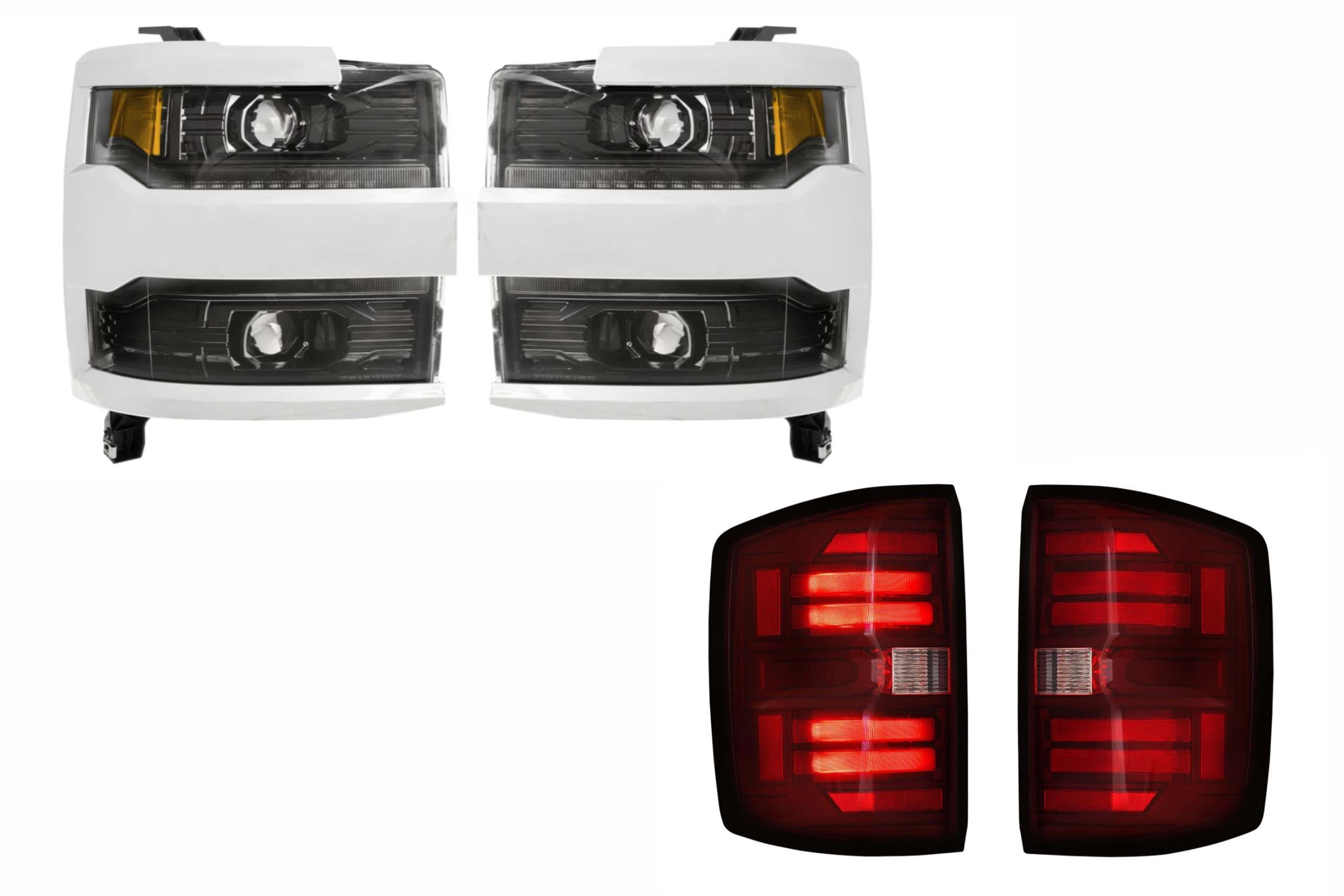 15-19 Silverado HD Heads Chrome Bezel and Red Tails OE LED Tails