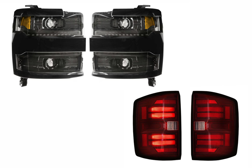 15-19 Silverado HD Heads Unfinished Bezel and Red Tails OE LED Tails