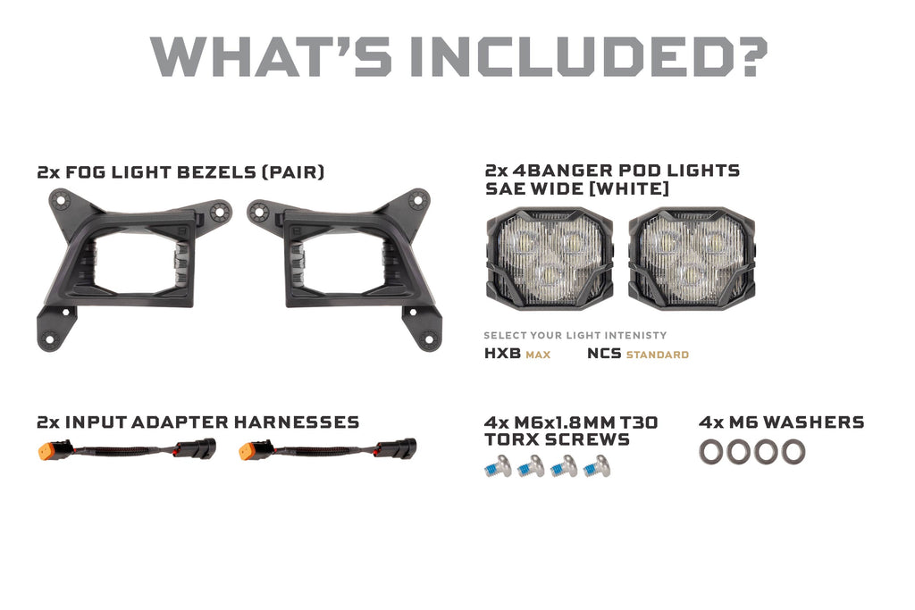 19-21 Silverado 1500 / 20-23 Silverado HD 4Banger Fog Light Kit: HXB White