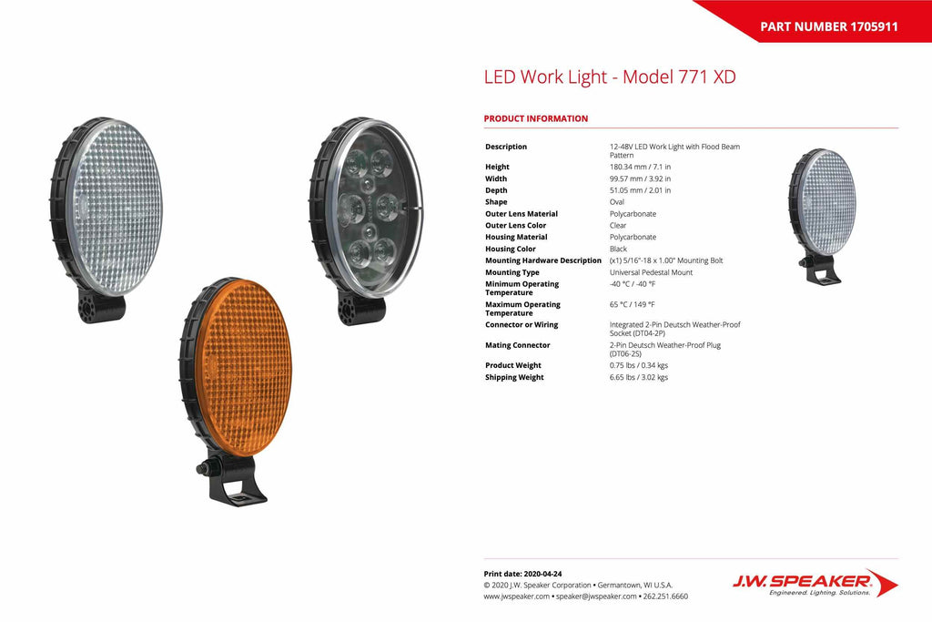 JW Speaker: 771F-12/48V XD LED Worklamp w/Harness