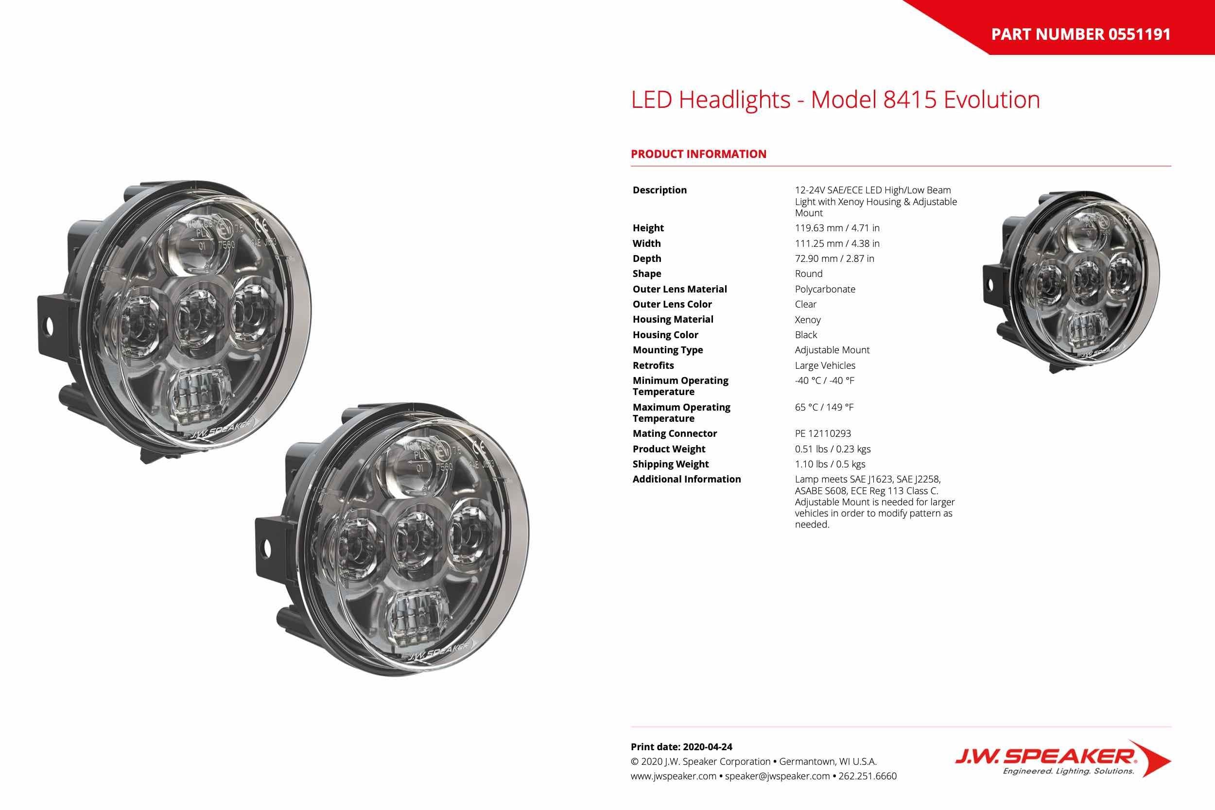 JW Speaker: 8415-EV 12/24V Xenoy High/Low Univ Mount