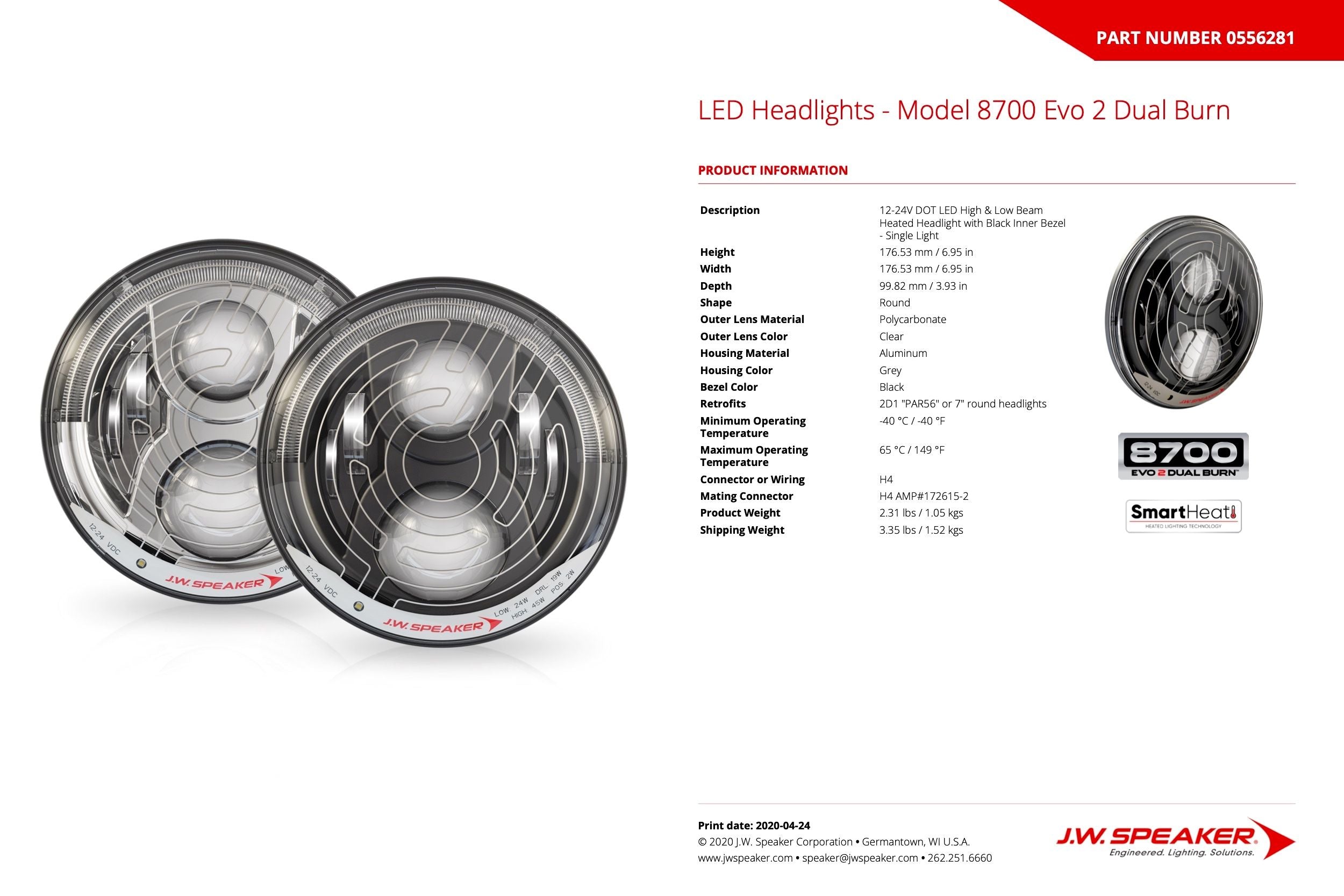 JW Speaker: 8700 EVO2-H 12/24 DOT (Black) Heated