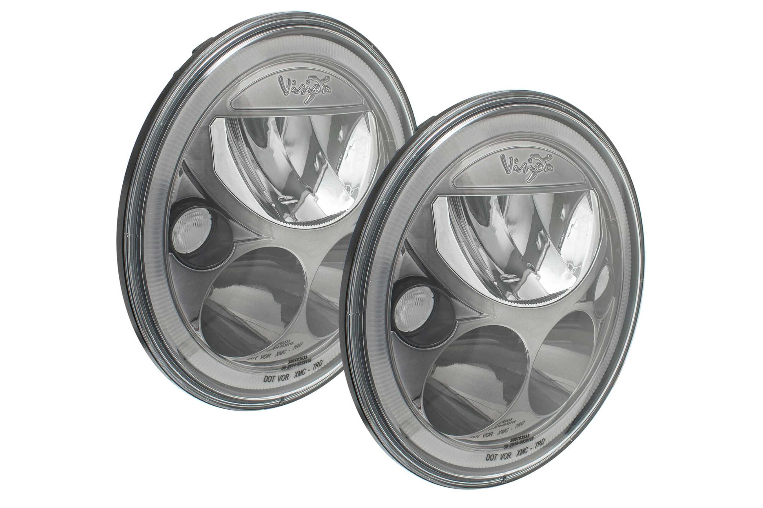 Vision X LED Headlights: (Each / 7in Round / Black / White Halo) (Motorcycle Spec)