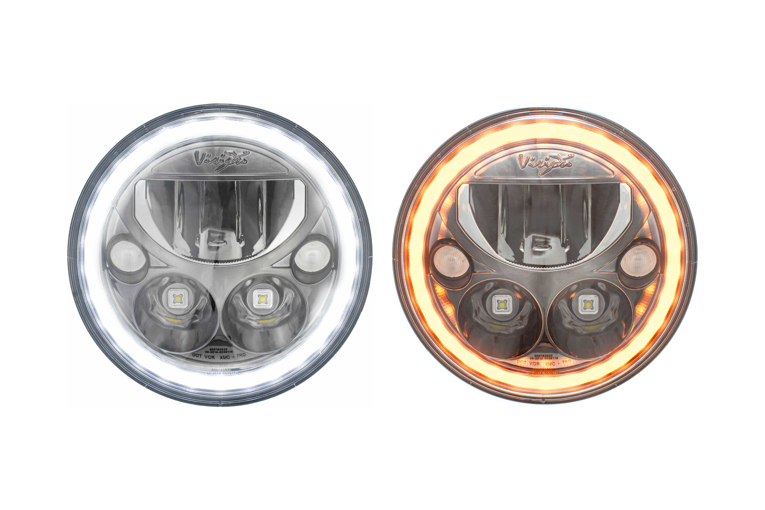 Vision X LED Headlights: (Each / 7in Round / Chrome / White Halo)