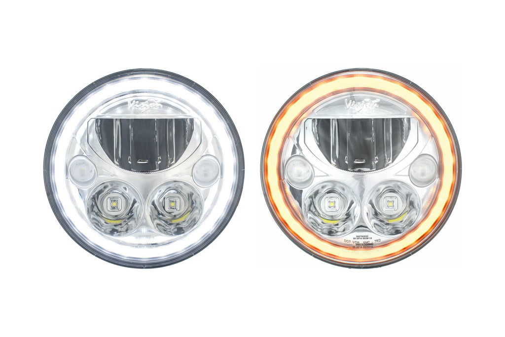 Vision X LED Headlights: (Each / 7in Round / Black Chrome / White Halo)
