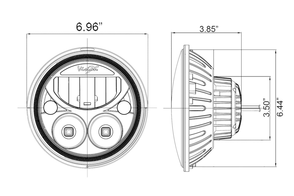 Vision X LED Headlights: (Each / 7in Round / Black Chrome / White Halo)