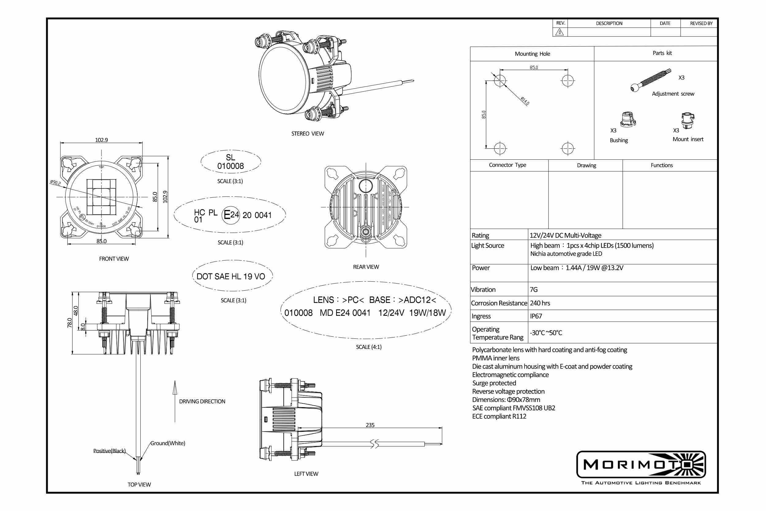 Sealed Beam: Sealed3 (90mm / Low Beam)