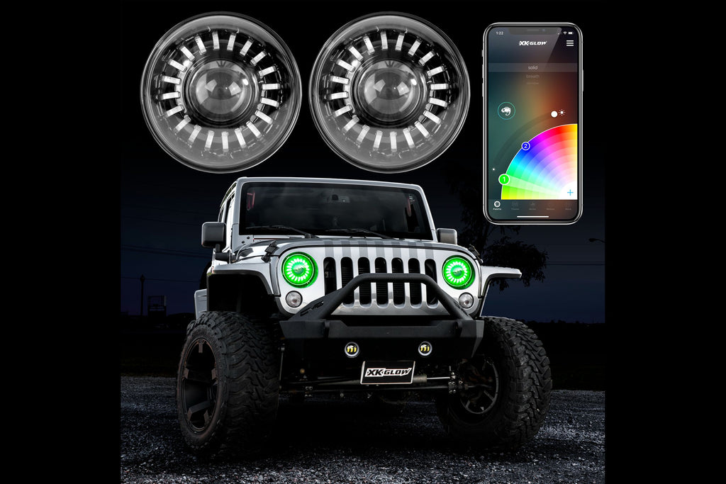 XKChrome RGB LED 7in Wrangler JL/JT Headlight Kit w/ BT Controller