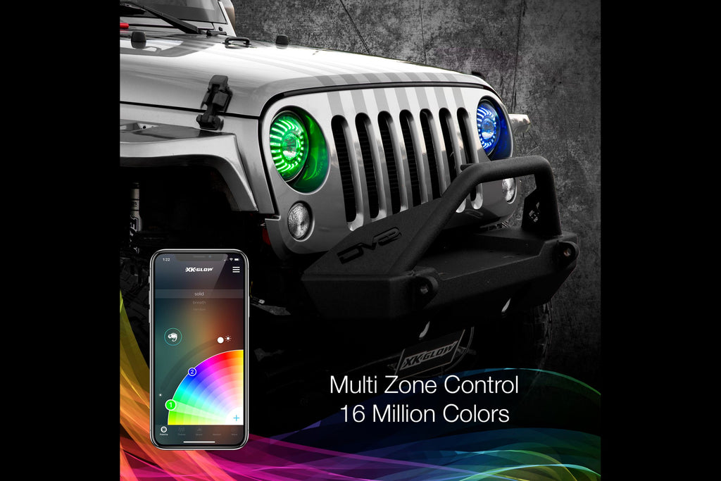 XKChrome RGB LED 7in Wrangler JL/JT Headlight Kit w/ Dash Mount Controller