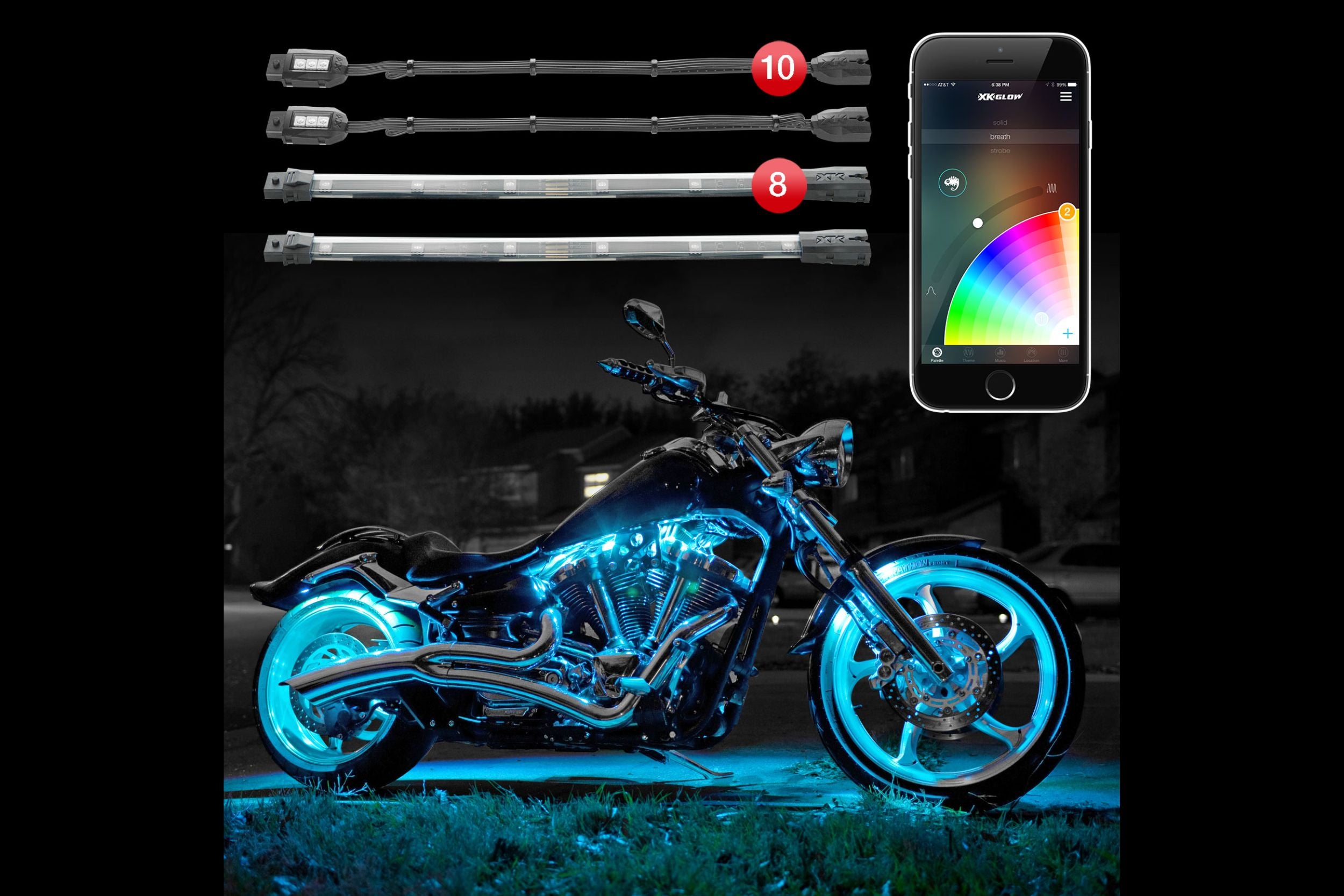 XKChrome RGB LED MC Accent Light Kit: 10x Pods, 8x 10in Strips