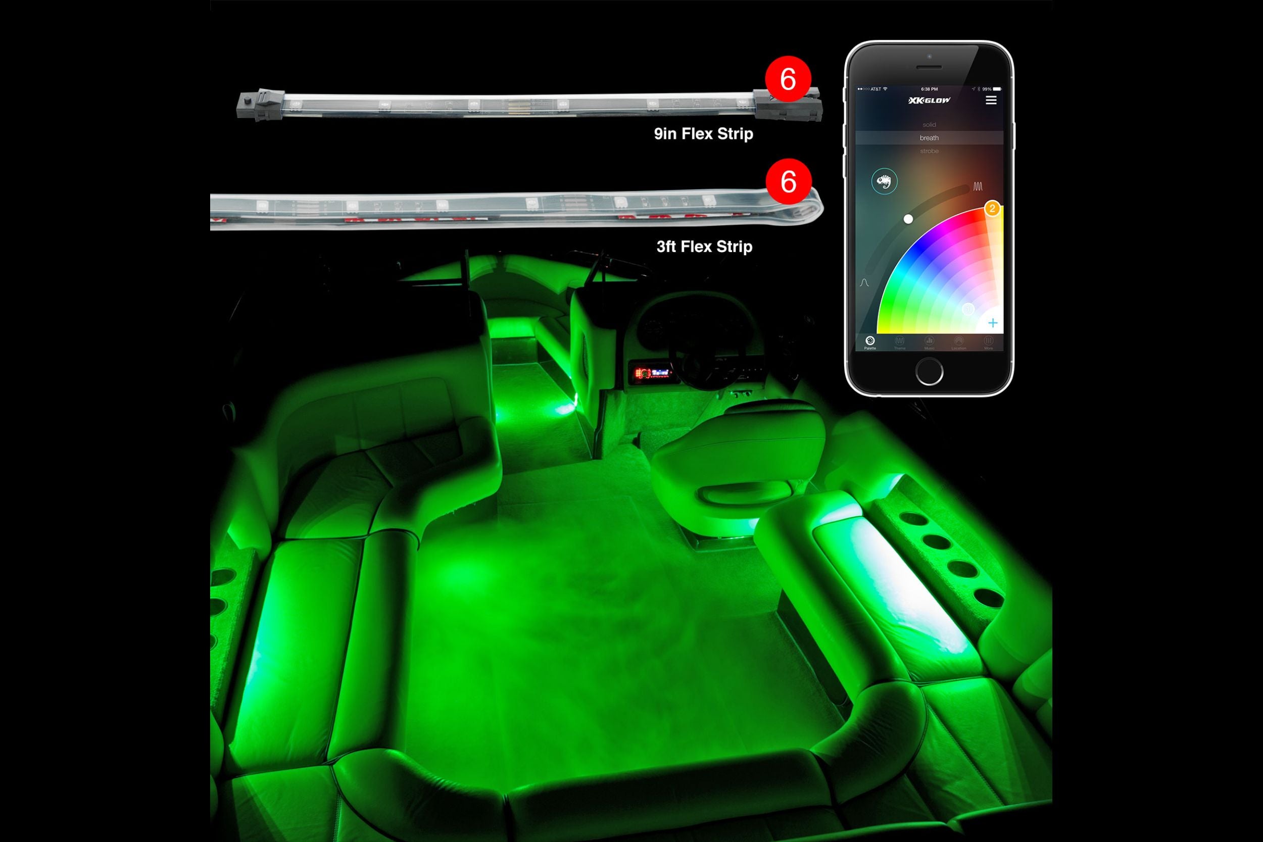 XKChrome RGB LED Boat Accent Light Kit: 4x 36in, 4x 9in Strips