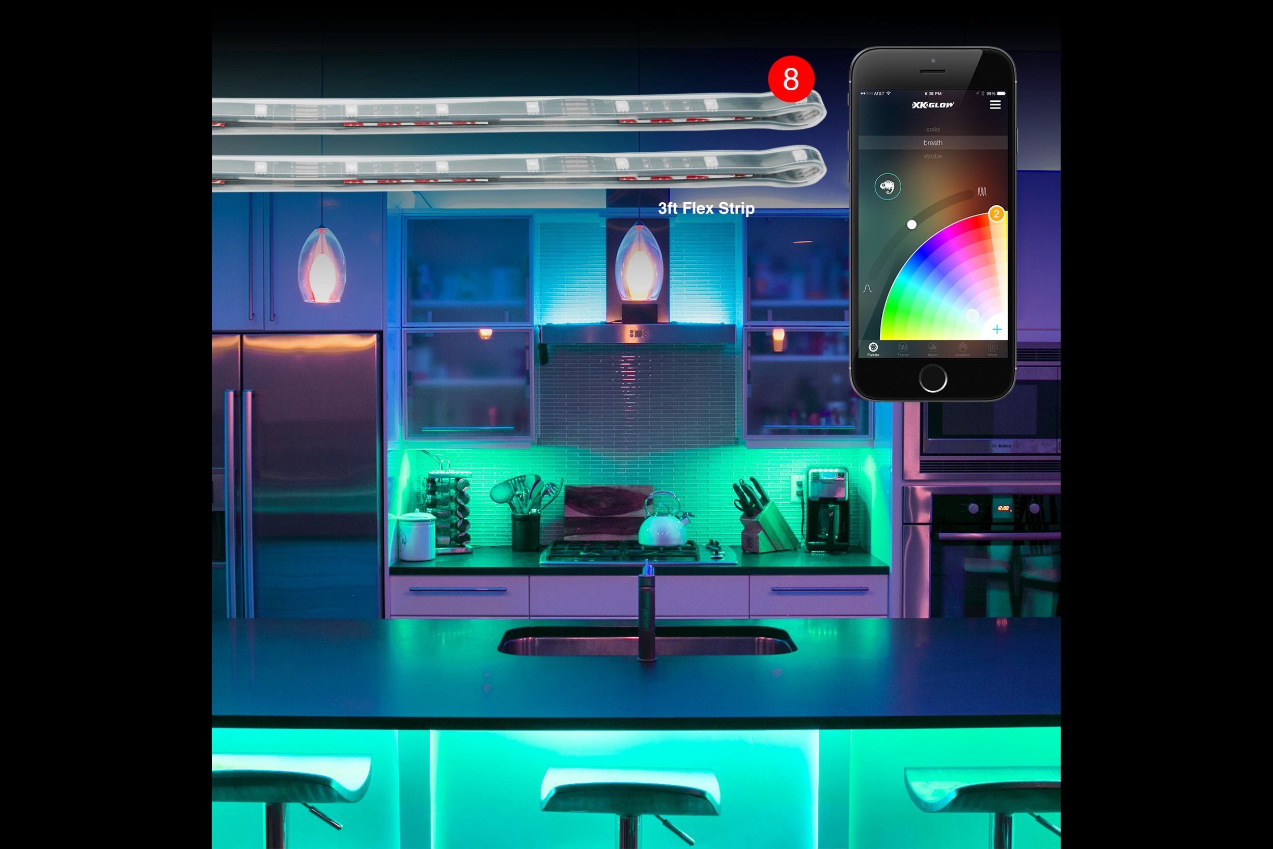 XKChrome RGB LED Home Accent Light Kit: 4x 36in Strips