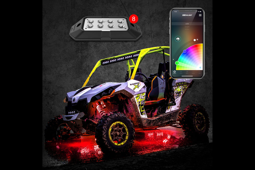 XKChrome RGB LED Rock Light Kit: 8pc w/ Dash Mount Controller