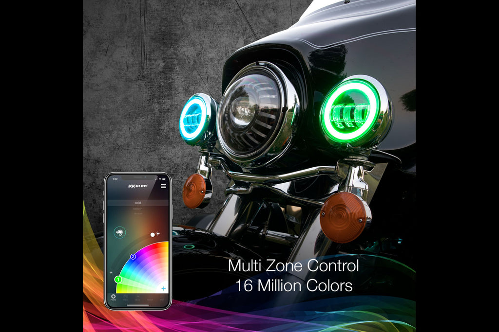 XKChrome RGB LED Running Light Kit: Harley 4.5in (Chrome w/ Controller)