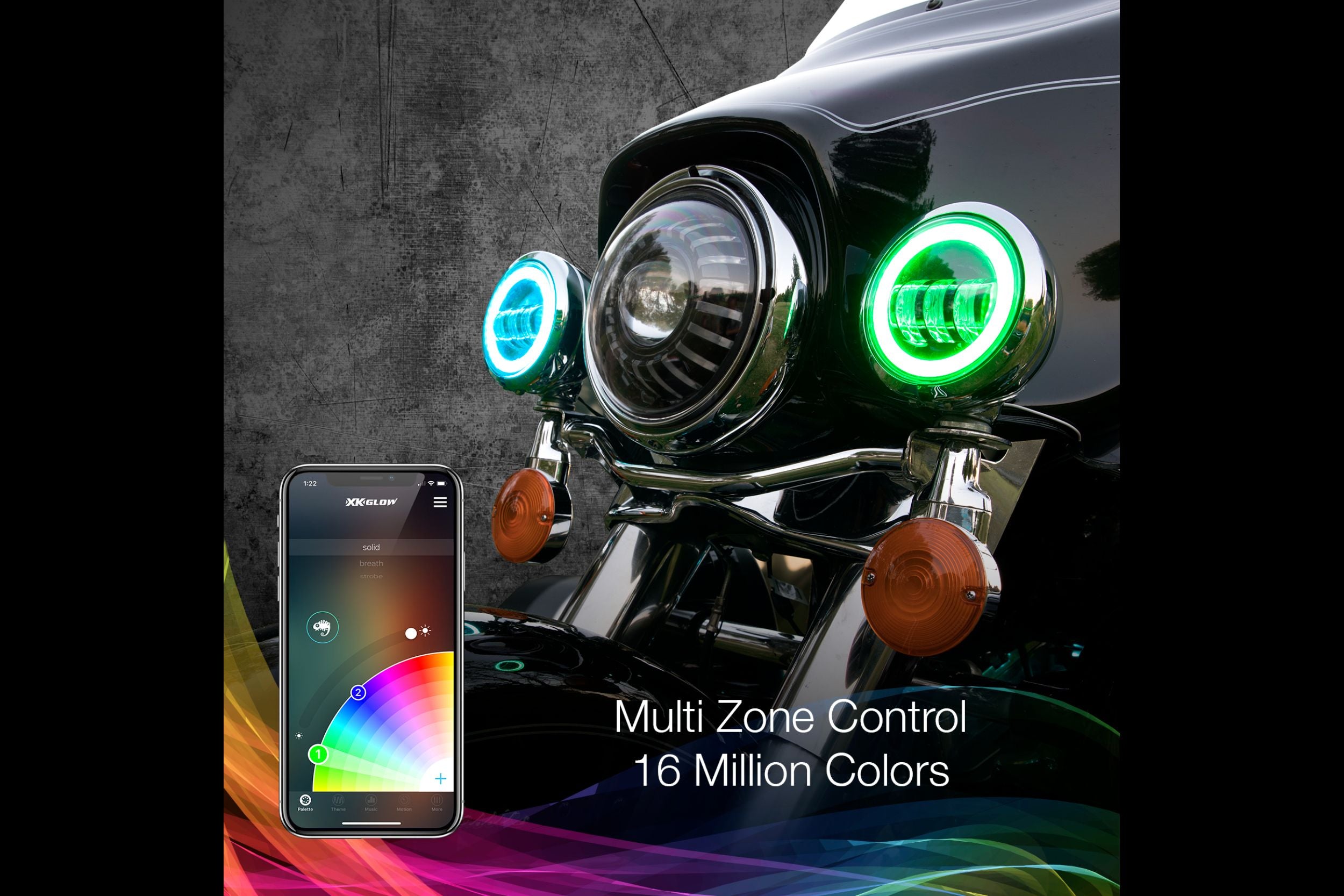 XKChrome RGB LED Running Light Kit: Harley 4.5in (Chrome w/ Controller)