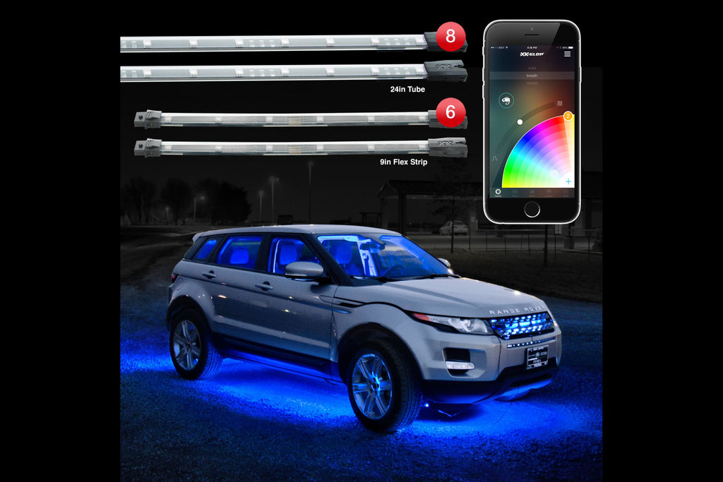 XKChrome RGB LED Underglow Kit: 8x 24in, 6x 10in, 4x 36in Tubes w/ Dash Mount Controller