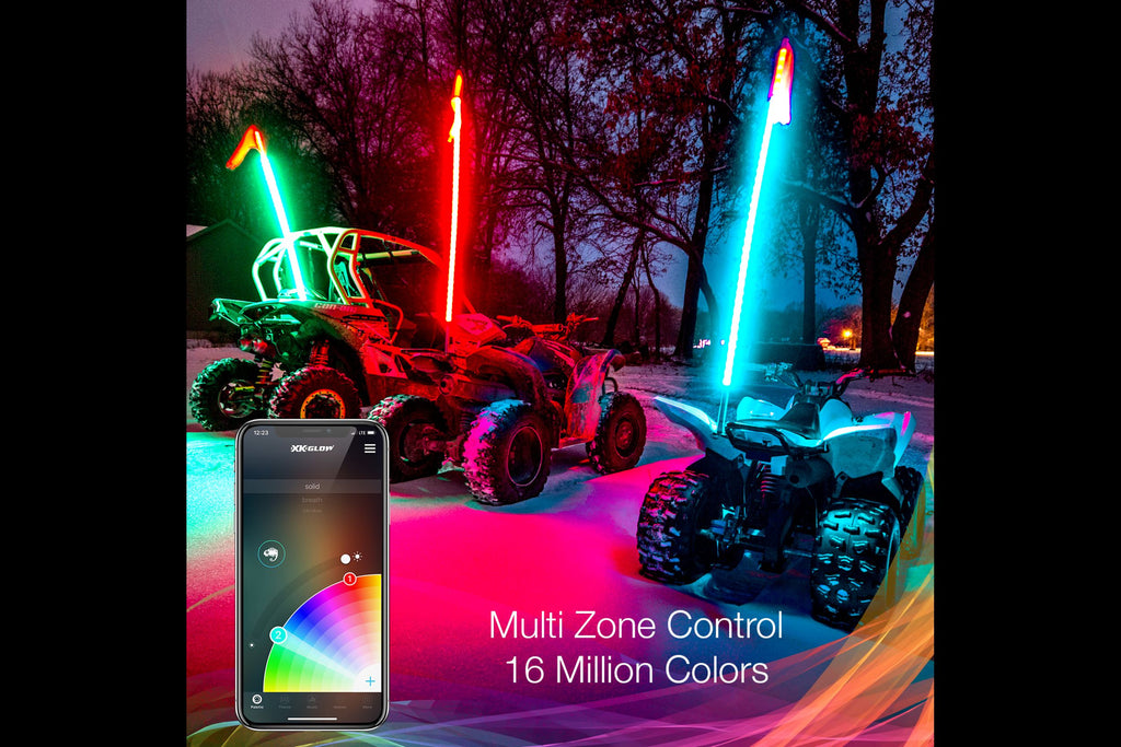 XKChrome RGB LED Whip Light: 48in w/ Dash Mount Controller