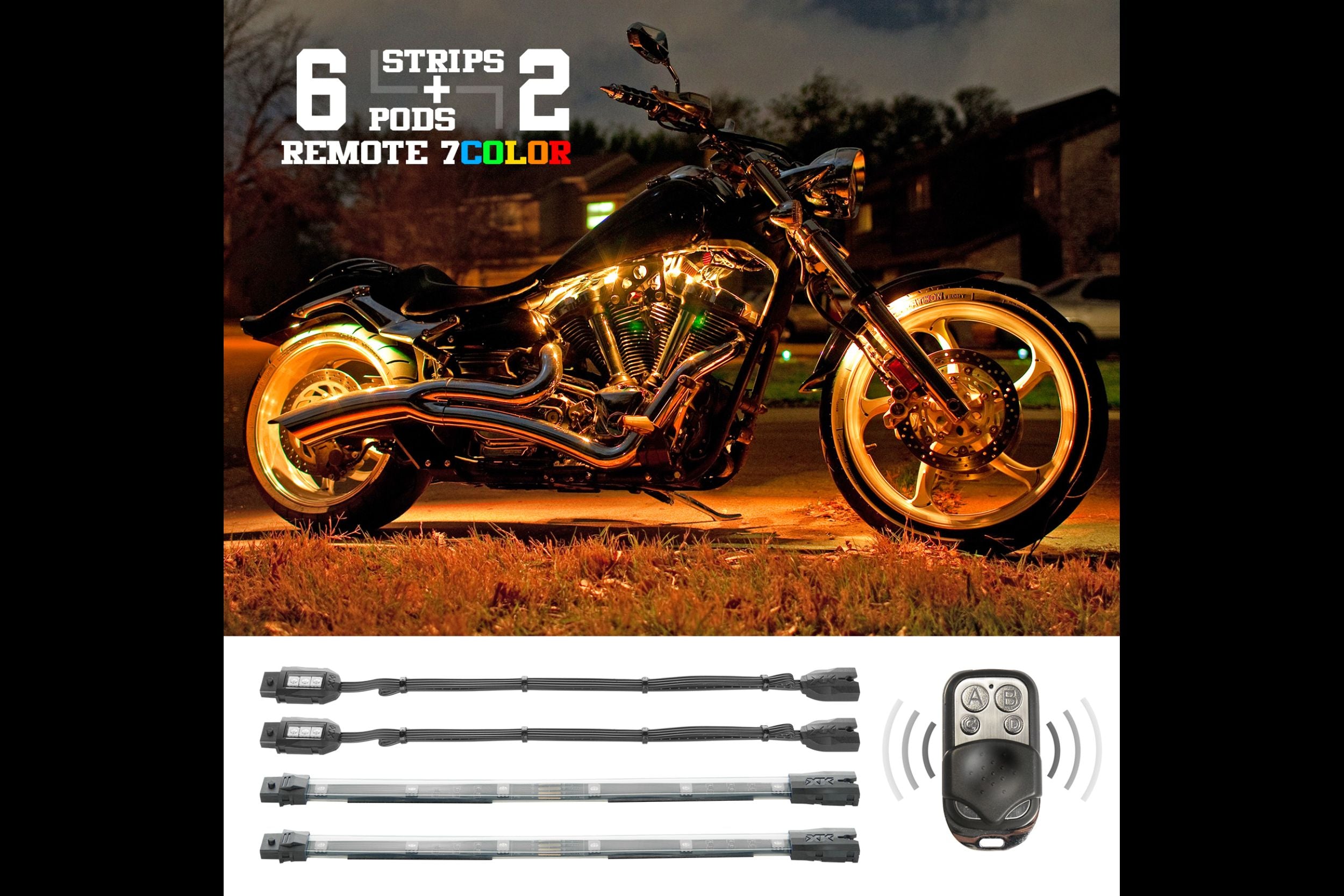 XKGlow Accent Light Kit: 7-Color RGB / 8x Pods, 4x 10in Strips