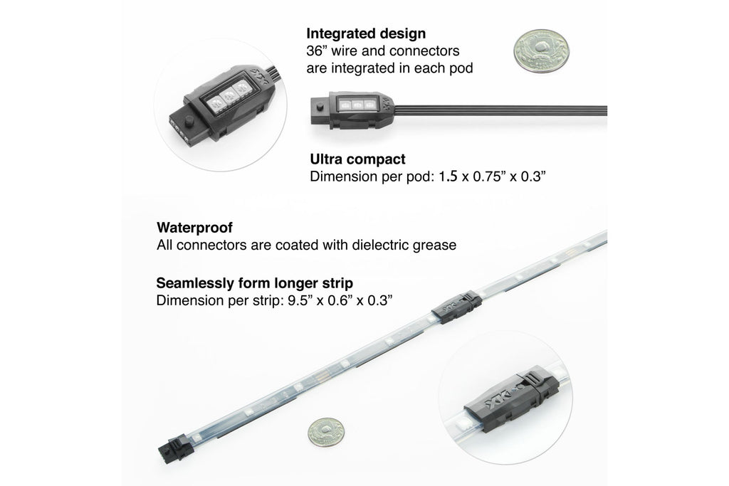 XKGlow Accent Light Kit: 7-Color RGB / 8x Pods, 4x 10in Strips