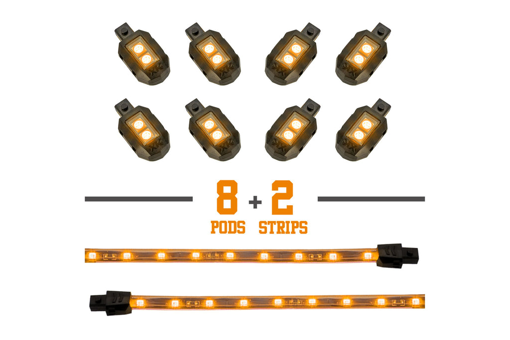 XKGlow Accent Light Kit: Light Blue / 8x Pods, 2x 8in Strips