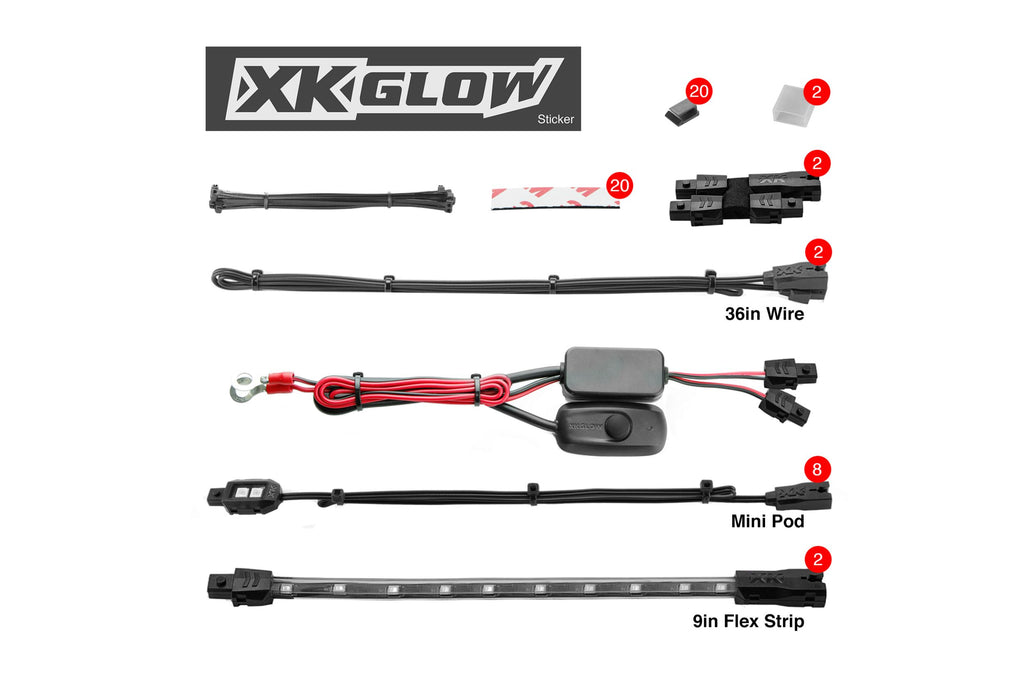 XKGlow Accent Light Kit: White / 8x Pods, 2x 8in Strips