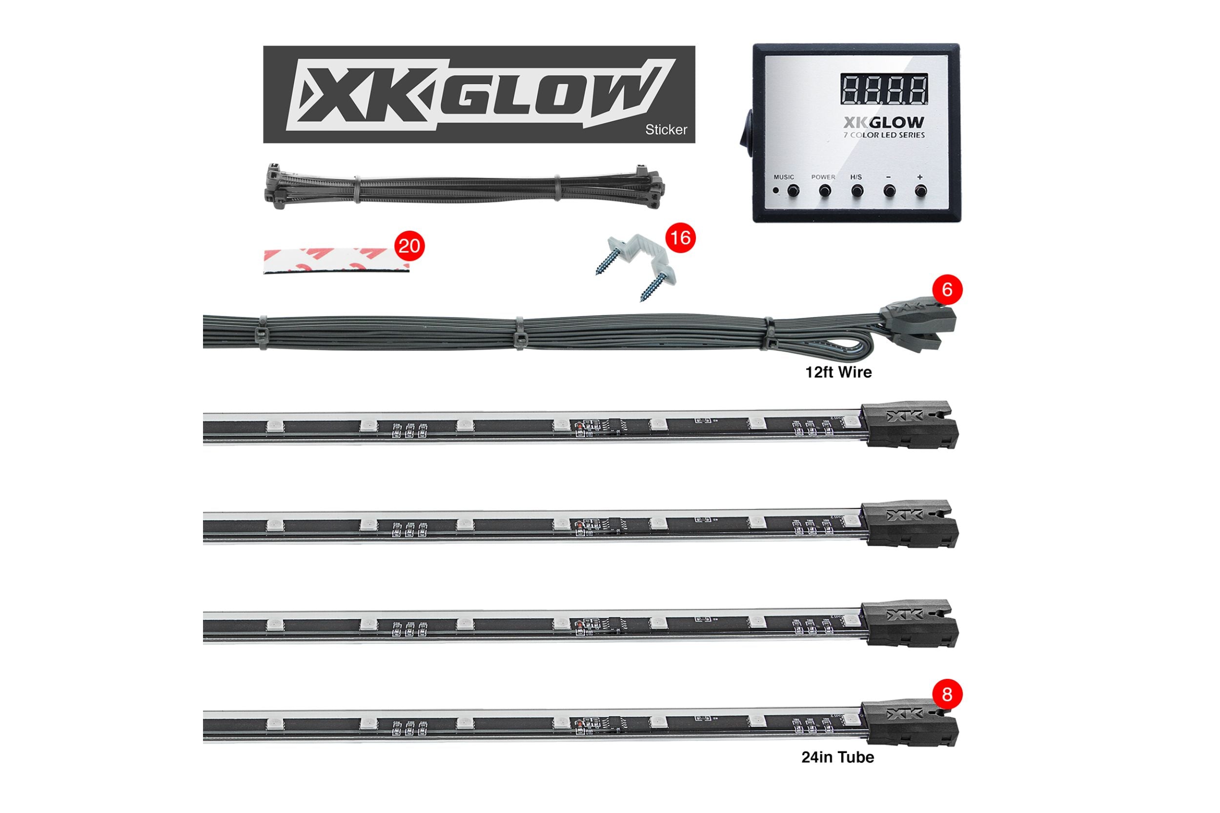 XKGlow Million Color RGB LED Tube: 24in