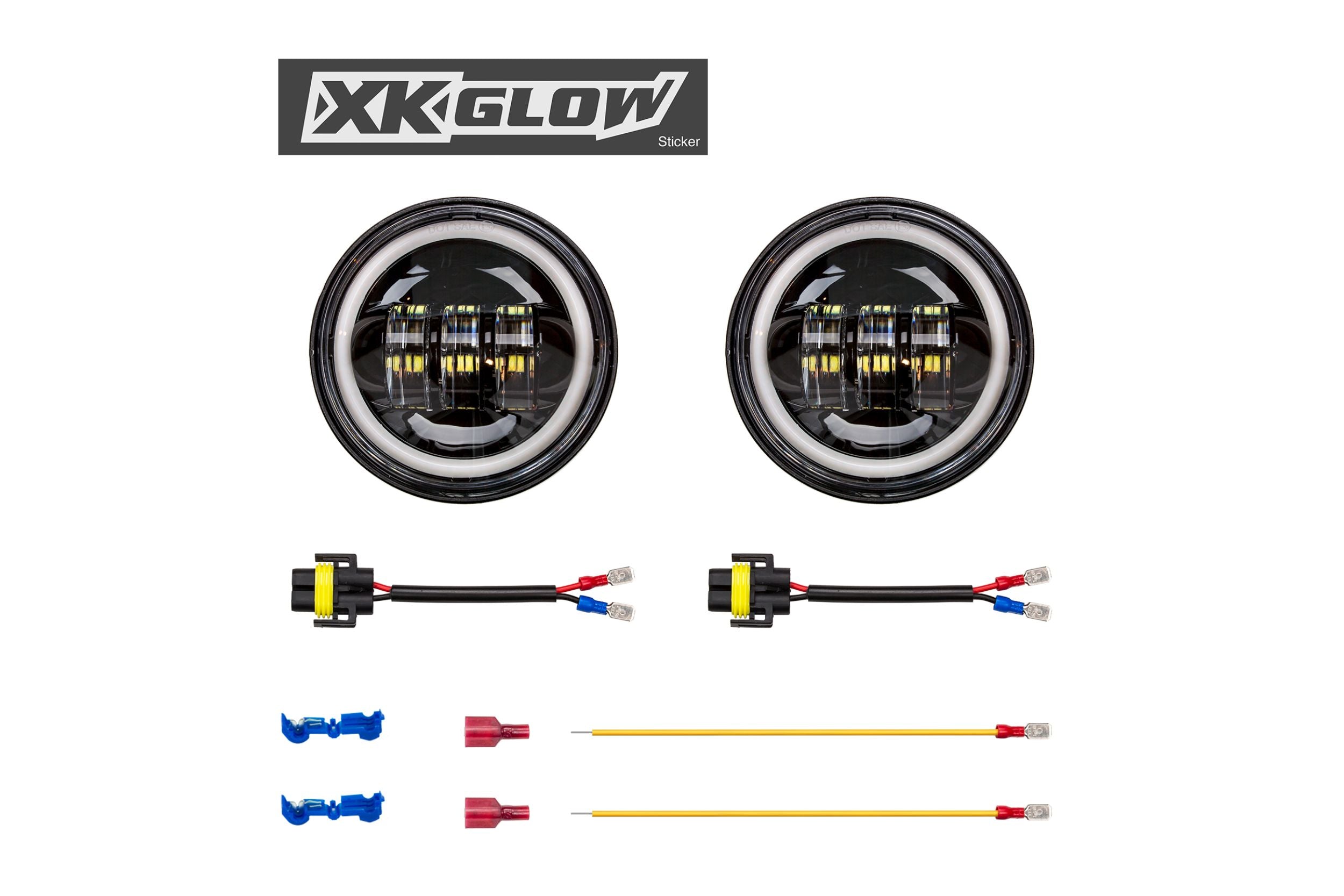 XKGlow Motorcycle Driving Lights: Black w/ Amber Halo