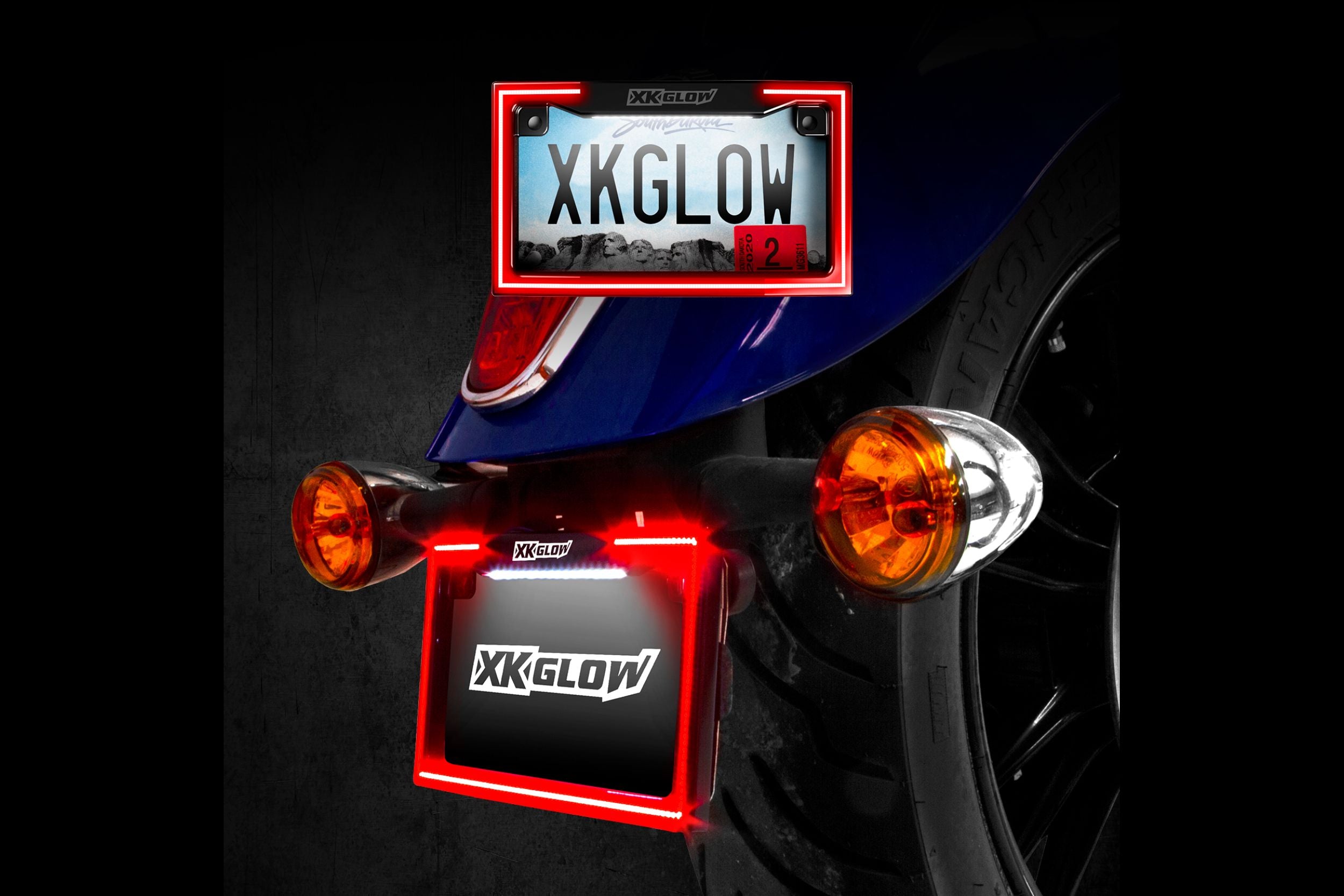 XKGlow Motorcycle Plate Frame: Black / Turn Signal