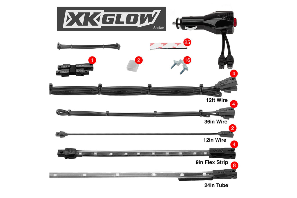 XKGlow Underglow Light Kit: Pink / 8x 24in Tubes